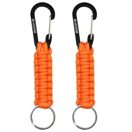 BRAVESHINE Keychain Hook with Paracord Strap 2 Pack Orange Metal Key Ring Carabiner Hanger Para Cord D Locking Keyring Clip for Keys, Backpacks, Boys, Girls, Men, Women, Camping, Hiking, Travailing