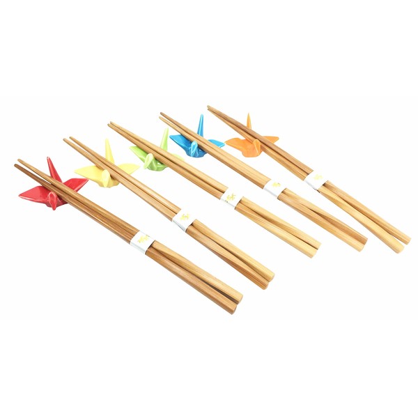 Multi Colored Crane Birds Set of 5 Chopsticks and Rest