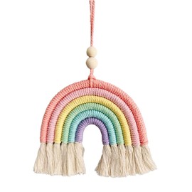 XPEX 1 Piece Baby Room Decoration, 15 x 30 cm Rainbow Wall Hanging Children's Room Hand-Woven Macrame Rainbow, Boho Baby Room Rainbow Decoration, Rainbow Decoration Children's Room (B)