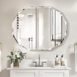 Pregaspor Single Beveled Edge Bathroom Vanity Mirror, 30" x 36" Oval Wall Mirror, Shatterproof Frameless Mirror for Over Sink, Restroom