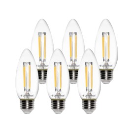 Luminus 4.5W LED 500 Lumens B10 E26 Base Dimmable Filament Bulb 2700K, 6-Pack, Clear, 6 Count (Pack of 1), PLF6502M