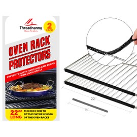 Silicone Oven Rack Shield Guard, Extra Long 22” Black (2 Pack), Full Length Fit on Standard-Sized USA Ranges - Heat Resistant Oven Rack Protectors - Prevents Hand and Arm Burns, Food Grade Cover