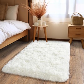 BSGIFT High Pile Fluffy Rug, Cream, 60 x 110 cm, Shaggy Long Pile Rug, Living Room, Non-Slip for Bedroom, Children's Room, Modern Living Room Rug, Bed Rug, High-Pile Carpet