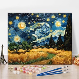TUMOVO Paint by Numbers Kit, Wheatfield with Cypress Trees Under The Starry Night Paint by Numbers with Paintbrushes and Acrylic Pigment, Paint by Numbers Kit for Adults Beginner 16x20 Inch
