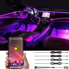 TABEN Car Neon Light Strips, 4-Piece Set with 8 Colours, Car Decoration, Mood Lighting, Interior Lighting, Waterproof, DC 12 V (1 Set)