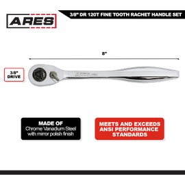 ARES 42069 – 3/8-Inch Drive 120 Tooth Ratchet – 3 Degree Swing Arc - Reversible Ratcheting Mechanism - Ergonomic Handle and Professional Gear Structure