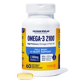 Oceanblue Professional Omega-3 2100mg Fish Oil Supplement Triple Strength, High Potency EPA, DHA & DPA Burpless, Wild-Caught, Natural Orange Flavor 60 Softgels (Pack of 1)