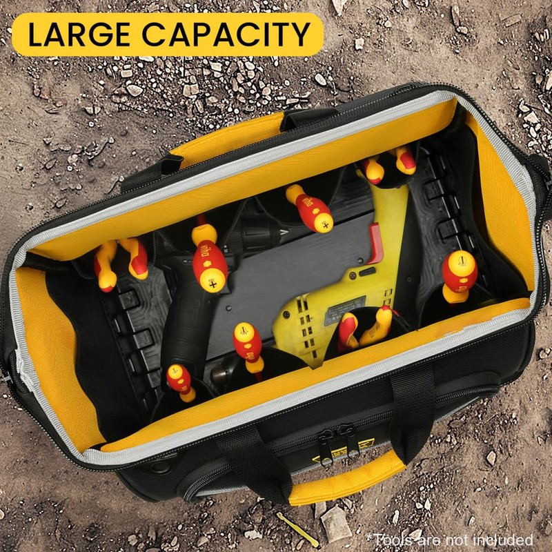 WINHUNT Large Tool Bag, Professional Tool Tote Hard Bottom, Multi-Pocket