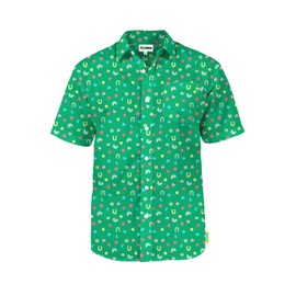 Tipsy Elves Button Down Shirts for Men - Valentine’s Day, Mardi Gras and St Patrick’s Day Men’s Button Ups - Green Lucky Charmer St Patricks Day Short Sleeve Hawaiian - Size Medium