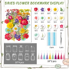 103PCS Bookmark Making Kit, Kaluofan Transparent Flower Bookmarks, Handmade Dried Flower Bookmark Kit for School, DIY Bookmark Kit with Abundant Bottle Bookmarks Dried Flowers Tassels and Tweezer