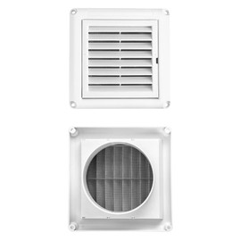 QWORK Air Vent ABS Louver Grille Cover, 2 Pack 4" Square Covers with Built-in Fly Screen Mesh for Bathroom Office Home
