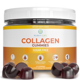 Purify Life Sugar-Free Marine Collagen Gummies (90 Collagen Chews) Potent 500mg Collagen Gummy for Hair Growth, Healthier Skin & Nails, Pore Reducer & Elasticity Hydrolyzed, Gluten Free, Non-GMO, Orange Flavor