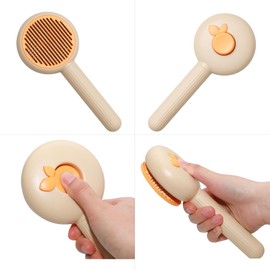 Anphly Pet Massage Comb, Knot Opening Comb, Self-Cleaning, Cat And Dog Universal, One Click Hair Removal,Pet Supplies Hair Remover Tool, Light Yellow - Persimmon Style, One Piece