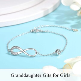 KORAS Granddaughter Gifts, Granddaughter Bracelet Sterling Silver Infinity Beacelet, Teenage Girls Gifts Jewellery Presents for Granddaughter on Birthday Christmas Graduation
