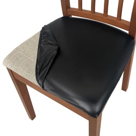 WENZMOC PU Leather Seat Covers for Dining Chairs, 6 Pack 100% Waterproof Dining Room Chair Seat Covers Stretch and Wipeable Kitchen Chair Cover Protectors (PU Black, 6 PCS)
