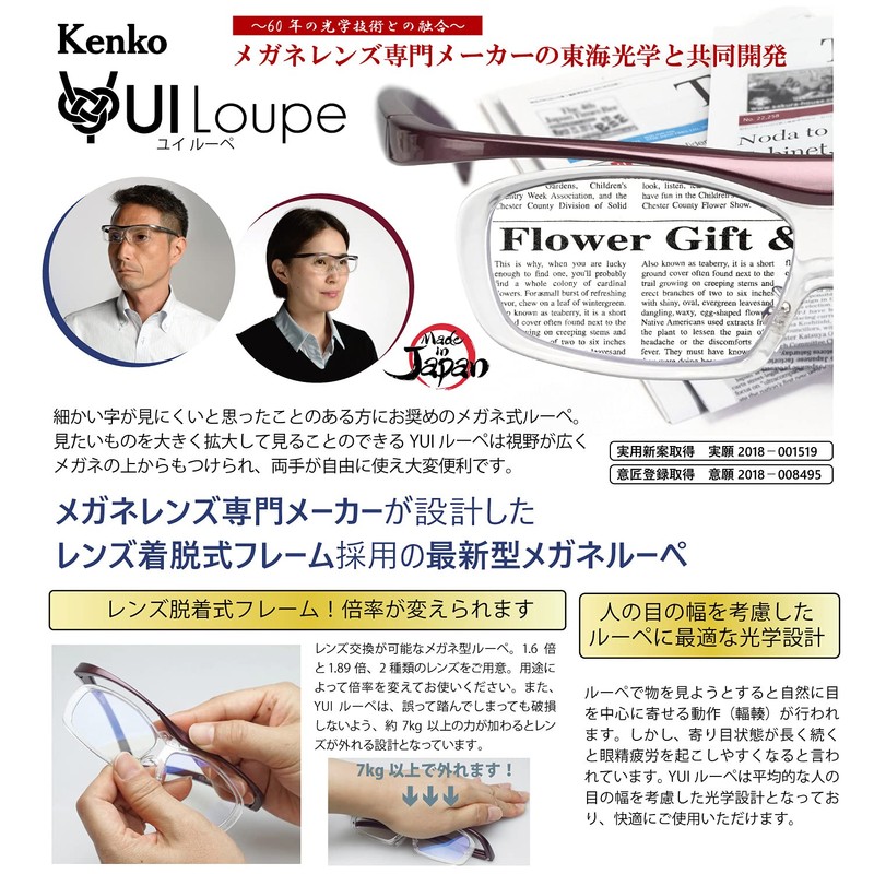 Kenko KTL-5101R-GR YUI Magnifying Glasses, Interchangeable Lenses, Regular Size, 1.6x