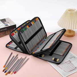 HMZSP Large Capacity Colored Pencil Case - 200 Slots PU leather with Zipper Closure Portable Organizer for Watercolor Pencils Ideal for Artists for Artists (Black)
