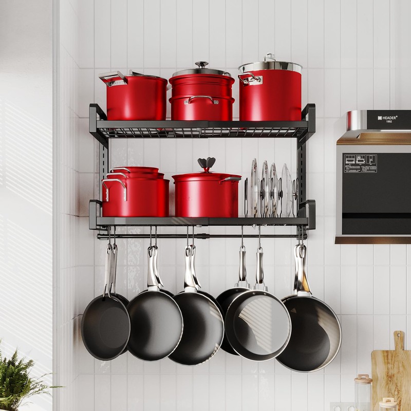 19"- 30" Expandable Hanging Pot Rack, 2 Tier Heavy Duty