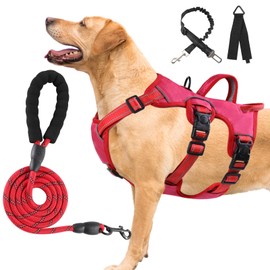 Escape Proof Dog Harness Medium Sized Six Point Adjustable, Soft Padded Full Body No Pull Dog Harness and Leash Set, Reflective Dog Vest Harness with Handle, Dog Harness for Medium Size Dog（Pink, M