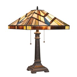 Capulina Tiffany Table Light, 2 Light Tiffany Style Table Lamp, Stained Glass Table Lamp, 16 Inches Wide Tiffany Style Desk Lamp, Mission Style Tiffany Glass Table lamp for Living Room, Bedroom