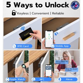 Anweller Baby Proofing Smart Cabinet Locks, Child Proof Hidden Drawer Locks, No Drill Adhesive Magnetic RFID Bluetooth Keyless Lock for Adults File Kitchen Cupboard Closet Liquor - Black