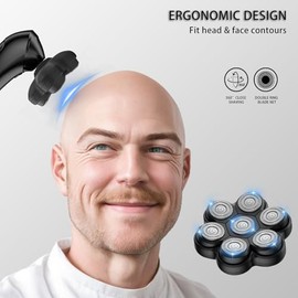 Cabezales de repuesto para afeitadora de cabeza magnética, 7 cuchillas rotativas impermeables de doble anillo para hombres calvos, compatibles con Freebird wyklaus Shpavver (negro 1)