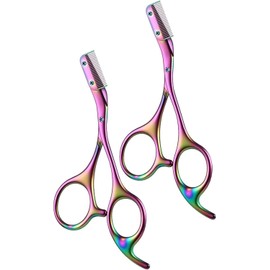 Tijeras 2 en 1 de Acero Inoxidable para Cejas 2026, Recortador con Peine,Profesional para Depilación. (Morado X2)