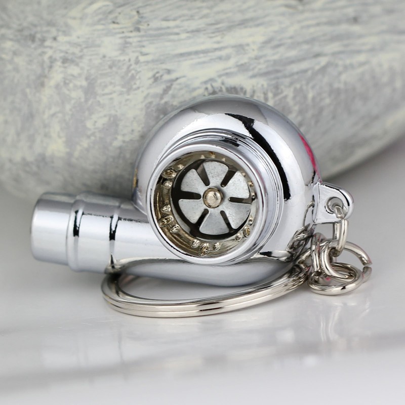 maycom Creative Spinning New Chrome Polished Silver Turbo Turbocharger Keychain
