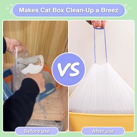 Ligebul Cat Litter Box Liners,120 Packs Drawstring Cat Litter Box Bags Jumbo Cat Litter Liners Cat Liners for Self-Cleaning Litter Box,5.5 Gallons,26.5"x15.7"