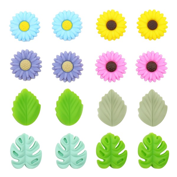 16Pcs Knitting Needle Stoppers, Cute Leaf Daisy Sun Flower Knitting Silicone Stoppers, Needle Minder, Knitting Needle Point Protectors for Knitting Crochet Hand DIY Supplies Accessories