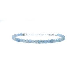 Aquamarine Bracelet Natural Stone 4 mm Thick 925 Sterling Silver Adjustable from 16 mm to 19 mm