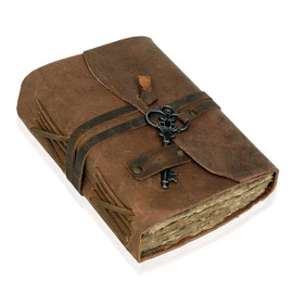 cuero Leather Journal for Women Men, Deckle Edge Paper Leather Notebook of 180 GSM, Book of Shadows Journal Blank, Leather Bound Journal diary (Vintage Brown)