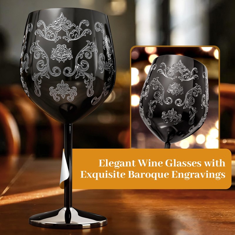 Lifecapido Stainless Steel Wine Glasses Set of 2, 18oz Etched