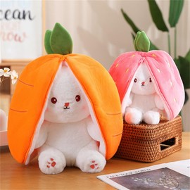 Champracer Rabbit Cuddly Toy Plush Toys Strawberry Easter Bunny Plush Strawberry Rabbit Doll Plush Toy Transforming Fruit Rabbit Plush Easter Gifts (35 cm, Carrot Rabbit)
