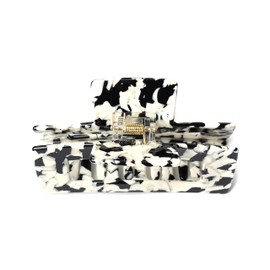 QinGoo Large Stylish Hair Clip, Hair Clip, Square, Hair Clip, Adult, Hair Accessory, Cute, Popular, Korean, Women's, 3.9 inches (10 cm) (Black White)