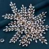 AMORARSI Wedding Hair Piece Bridal Rhinestone Headpiece Shiny Leaf-Shaped Hair