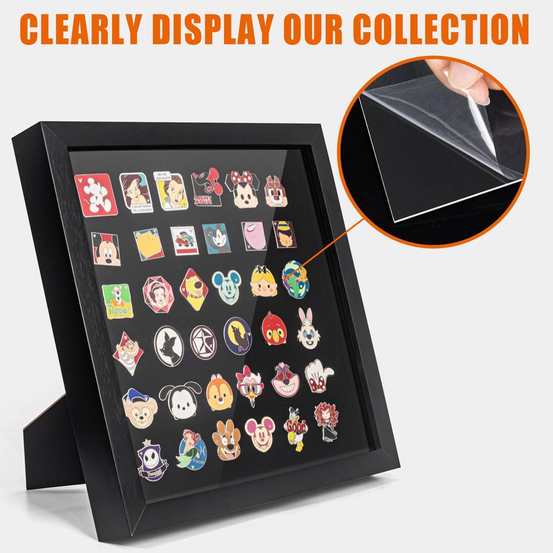 Enamel Pin Display Frame, 11x11 Shadow Box for Wall and