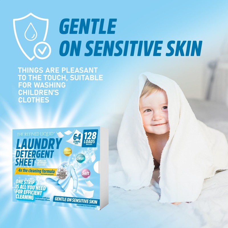 THE REFINED LIQUID LAUNDRY DETERGENT SHEETS -FRESH LINEN- 64 STRIPS-128