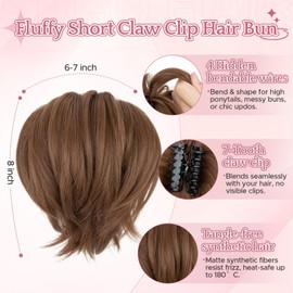 SEGOHAIR Claw Clip Short Ponytail Hair Extensions Messy Bun Hair Piece for Women with DIY Bendable Metals Straight Synthetic Fake Hairpieces #12 Light Chocolate Brown