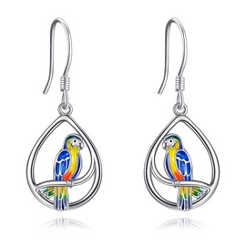 YAFEINI Parrot Dangle Earrings 925 Sterling Silver Parrot Bird Teardrop Earrings Christmas Jewelry for Women