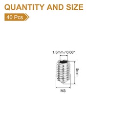 sourcing map 40Pcs Set Screws M3x5mm 304 Stainless Steel Cone Point Hex Socket Grub Screws for Machinery, Home Repairs, and Fixtures Silver