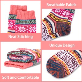 ICEIVY Womens Wool Socks 5 Pairs Warm Wool Cotton Socks Thick Knit Vintage Casual Winter Socks