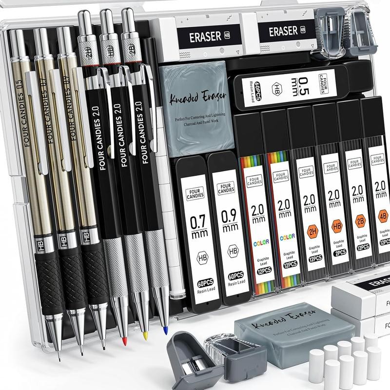 Four Candies 25PCS Art Mechanical Pencil Set, 3 PCS Metal