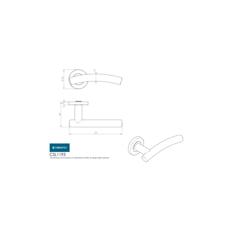 Carlisle Brass Curved 19mm Dia. Lever on Concealed Fix Sprung
