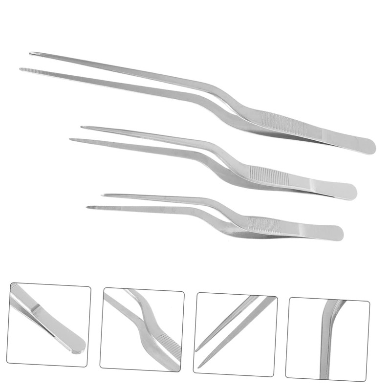 Alipis 2sets Professional Fish Bone Tweezer Tweezers Stainless Steel Clips