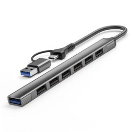 Vunvooker USB Hub,Mini USB Splitter with 7 USB-A Data Ports(1 USB3.0,6*USB 2.0),USB Adapter,USB Extender for for Laptop,PC,MacBook,Mac Pro,Mac Mini,iMac,Surface Pro and More(Grey)