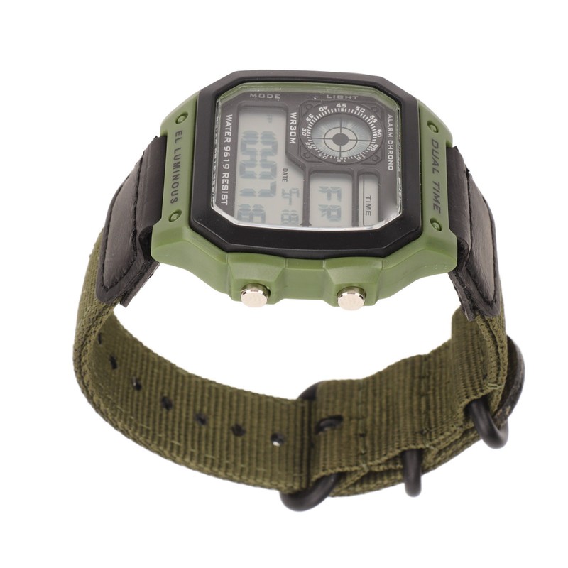 Digital Sport Watch Canvas Strap Luminous Waterproof Retro Sport Watch