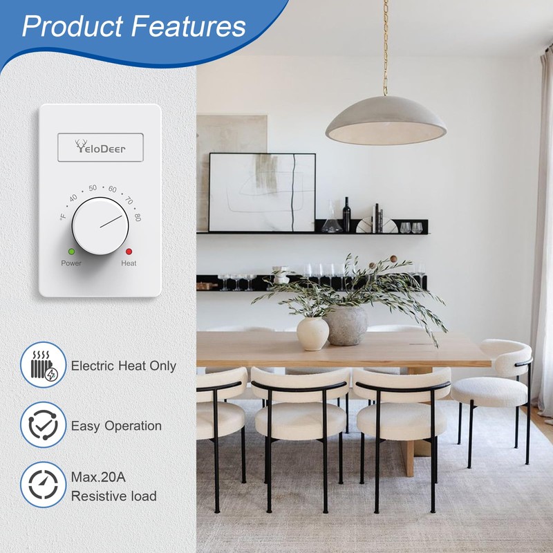 Manual Electric Baseboard Heater Thermostat for Home 120 V Only,
