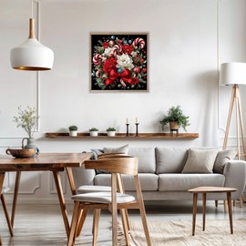 AIRDEA Christmas Diamond Art Paintings Kits for Adults,DIY Gem Art Kits for Beginner, Candies and Flowers,12x12 in,Round Full Drill