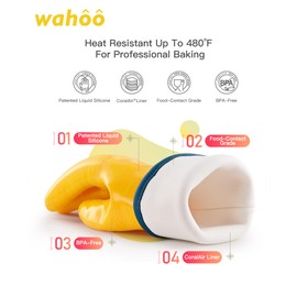 wahoo Professional Liquid Silicone Oven Mitts Gloves, Heat Resistant Gloves for Cooking, Baking, CoralAir Liner, 12 Inch, Yellow, X-Large